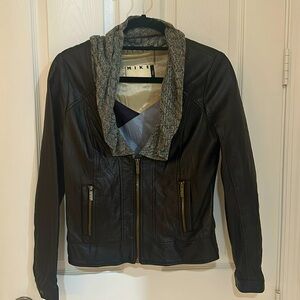 Black leather jacket. Great condition. Sweater collar. Size Small.